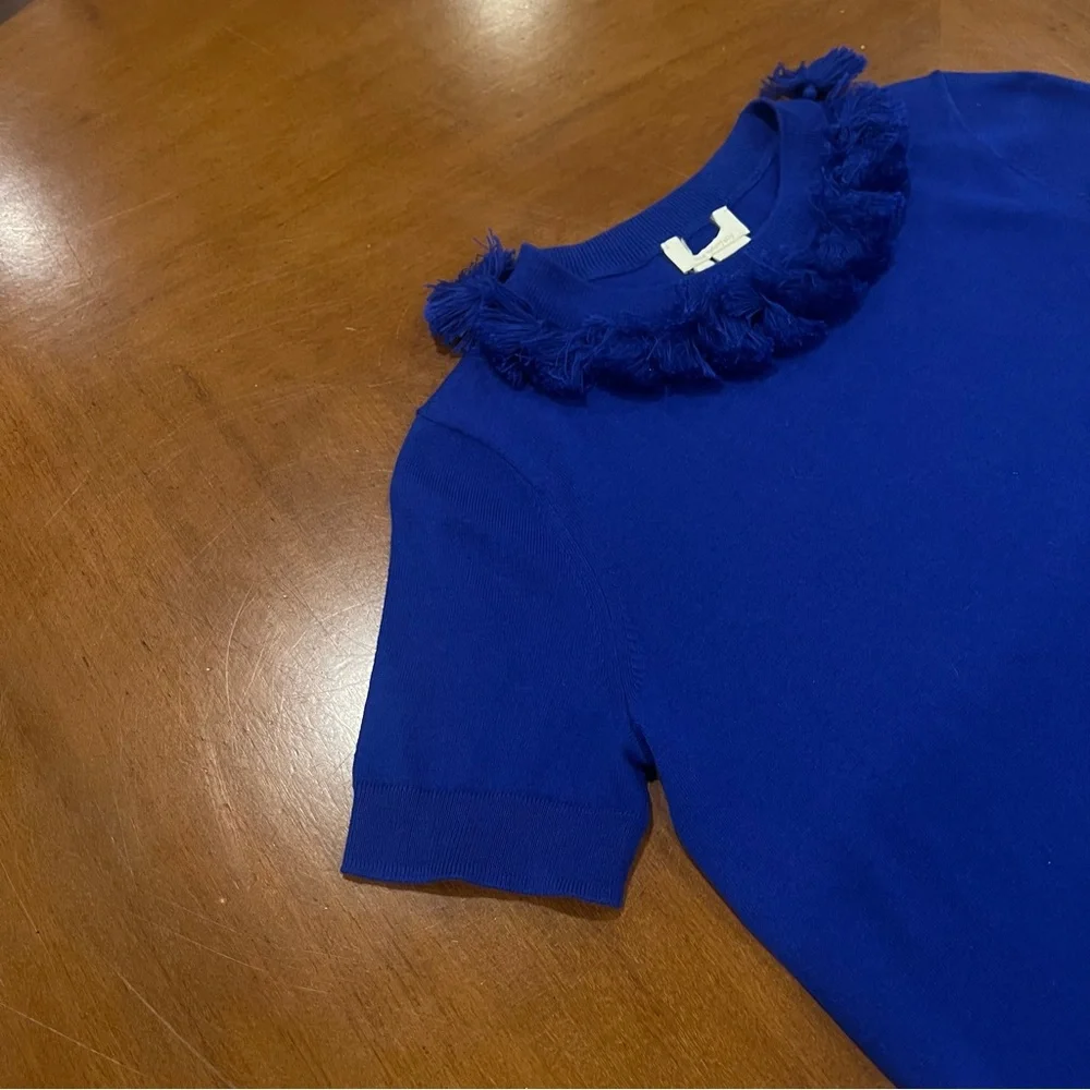 NEW‎ Kate Spade New York Silk Blend Tassel Crewneck Sweater Cobalt Blue XS